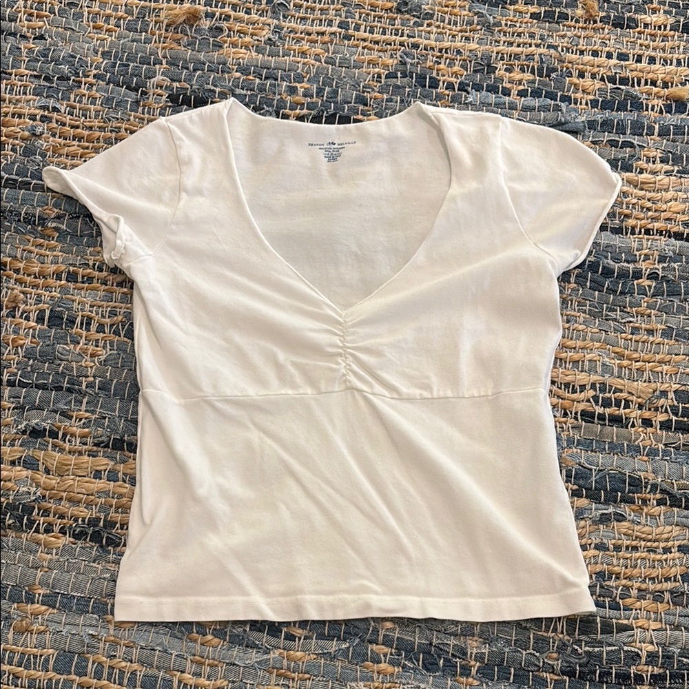Brandy Melville Cream Ruched V-Neck Tee